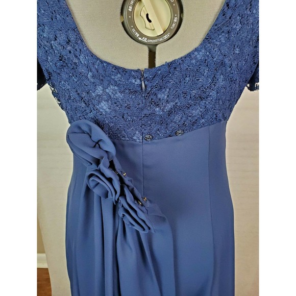 Lanz of Salzburg A-Line Lace Chiffon Blue Gown 10 - Picture 8 of 11